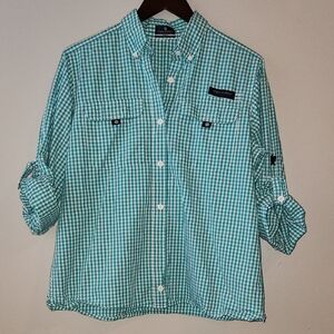 Simply Southern Green Gingham Fishing Shirt Size Medium